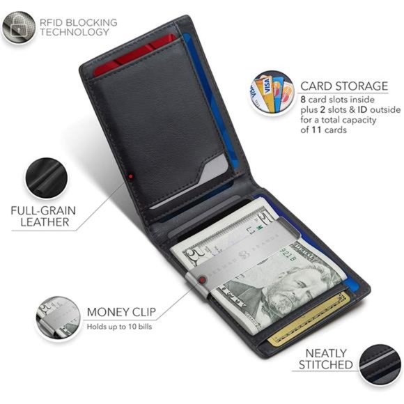 Mens Wallets slim Front Pocket RFID Blocking Card Holder Minimalist Mini Bifold - Picture 2 of 7